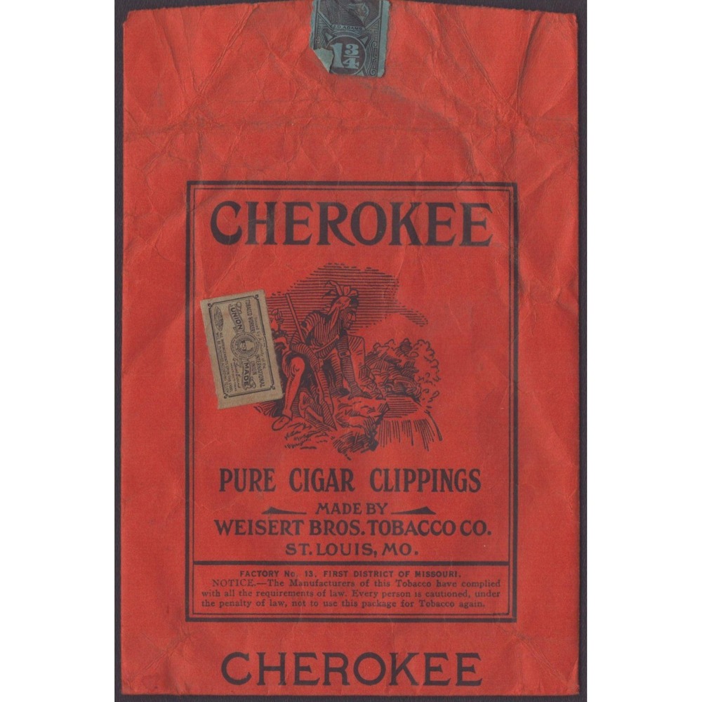 Vintage Cherokee Pure Cigar Clippings Tobacco Pouch Weisert Bros St Louis MO